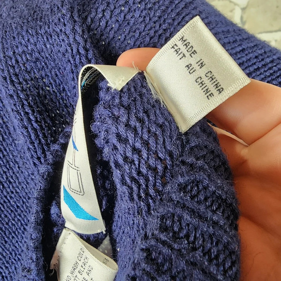 Vintage Chaus Embroidered Preppy  Cardigan Paisley Plaid Cotton Navy Size Large - Picture 13 of 14